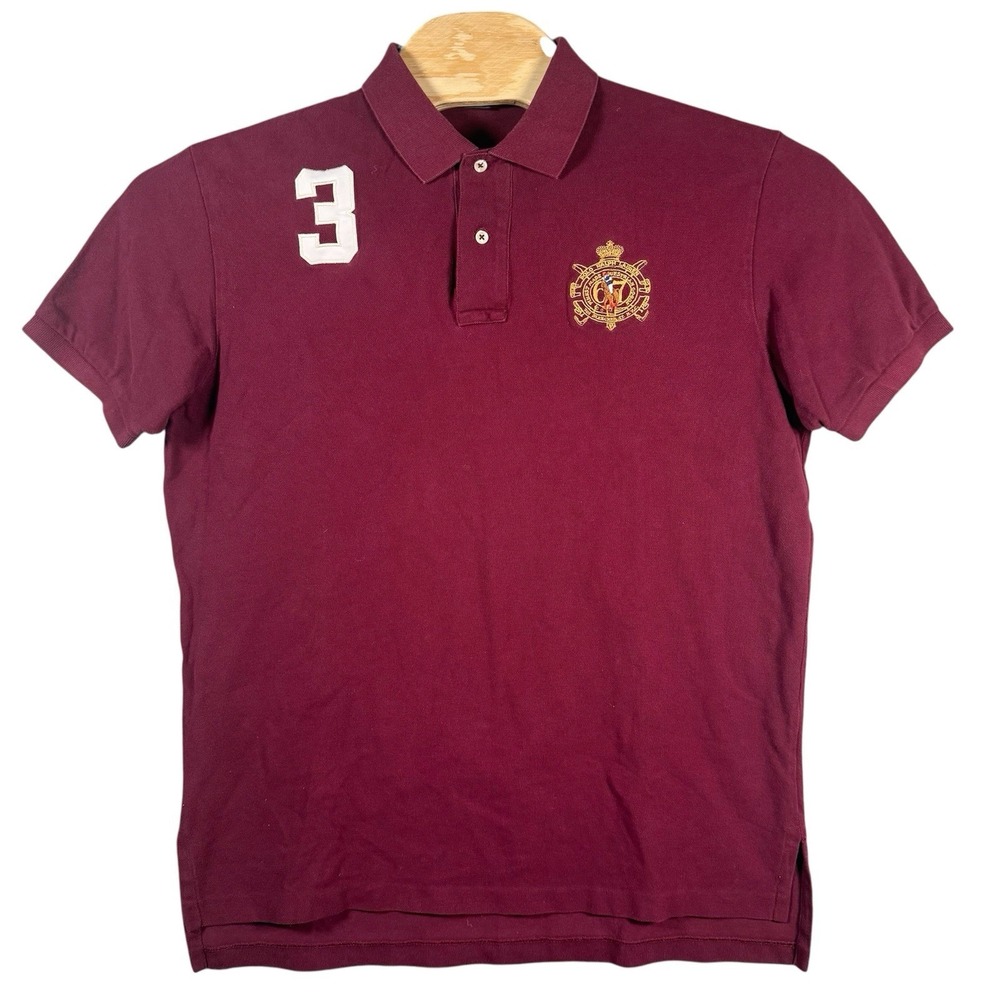 VTG Polo Ralph Lauren Polo Shirt Men Large Maroon Crest #3 Chief Keef Rugby Logo